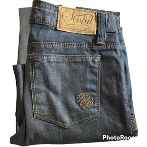 Sinful By Affliction Bootcut Chinese Dragon Jeans - Dark Blue Size: